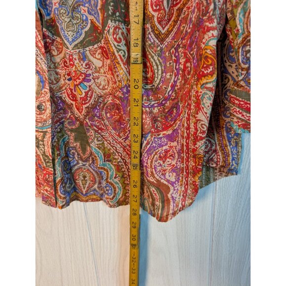 Lauren Ralph Lauren Shirt Womens 2XL Paisley Button Up Multicolor Orange Long - Picture 5 of 6